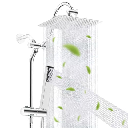 Hibbent 12'' Rainfall Shower Head with 4-mode Handheld Shower Spray, Chrome | cUPC Certified High Pressure Showerhead Combo, 12'' Adjustable Extension Arm, Extension Bar, Easy Reach Holder, 71'' Hose - color: Chrome, style: Square 12''