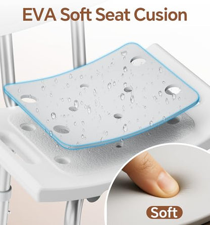 SOUNDFUSE Shower Chair for Inside Shower with Back, Tool-Free Assembly, Height Adjustble Shower Seat with EVA Cushion and Non-Slip Feet, Support Up to 350 lbs, Grey