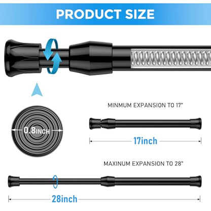 4 Pack Spring Tension Curtain Rod 17 to 28 Inch, DIY Small Curtain Rods No Drill for Window Cupboard Closet Kitchen Cabinets, Black - color: Black, size: 17" to 28"-4Pcs