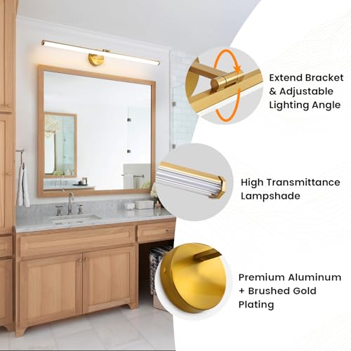 KAISITE Modern Bathroom Light - 39 Inch Dimmable 5CCT LED Vanity Light Bar for Restroom - color: Gold, size: 39 Inch