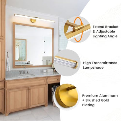KAISITE Modern Bathroom Light - 39 Inch Dimmable 5CCT LED Vanity Light Bar for Restroom - color: Gold, size: 39 Inch