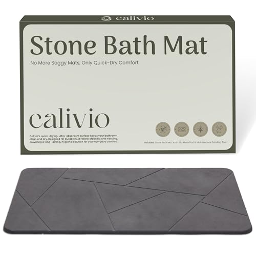 Quick Dry Shower Stone Bath Mat, Super Absorbent & Non-Slip 24 x 16 Inch Diatomaceous Earth Mat, Durable & Easy to Clean Diatomite Bath Mat for Bathroom Floor/Kitchen (River Silt) - color: River Silt