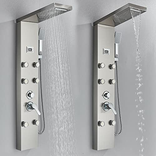 Rainfall and Waterfall Shower Panel Tower with Massage Body Jets Mixer