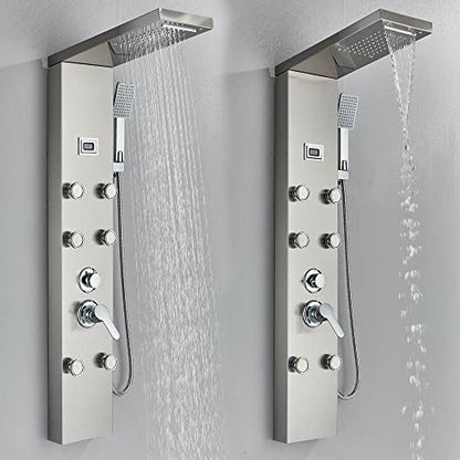 Rainfall and Waterfall Shower Panel Tower with Massage Body Jets Mixer