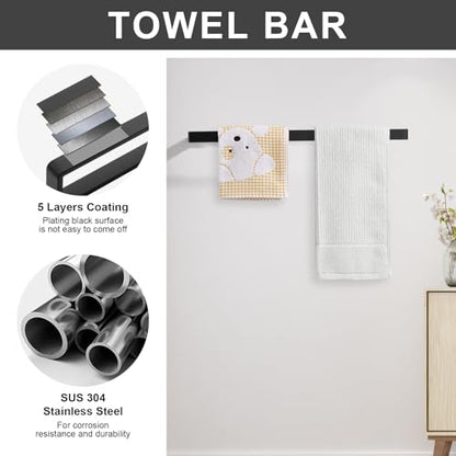 YACVCL 4-Piece Matte Black Bathroom Hardware Accessories Set, Bath Towel Bar Set SUS304 Stainless Steel, Round Towel Racks for Bathroom Wall Mounted - color: Matte Black