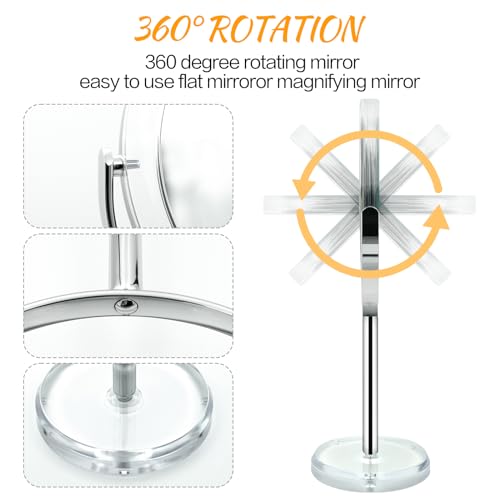 Snowflakes Double Sided 1X / 15X Magnifying Makeup Mirror with Stand - 6.7 Inch Tabletop Vanity Mirror for Bathroom or Bedroom with 360° Rotation.