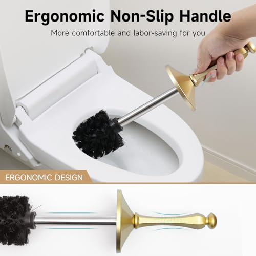 Gold Toilet Brush and Holder，Extra Long Handled Toilet Brush for Bathroom，Stainless Steel Heavy Duty Toilet Bowl Brush,Deep Cleaning Modern Toilet Cleaner Brush -Space Saving, Covered Brush, Durable - color: Gold