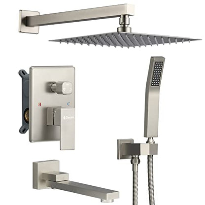 DASAN Tub Shower Faucets Sets Complete Brushed Nickel Bathtub Shower System with Tub Spout, Bathtub Faucet Set Tub and Shower Faucet Combo Trim Kit with Rough-in Valve, DA-SS03BN-S10W - color: Brushed Nickel