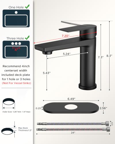FORIOUS Black Bathroom Faucet 1 Hole, RV Bathroom Sink Faucet Single Hole | Single Hole Bathroom Sink Faucet Matte Black, Single Handle Rv Faucet Bathroom for Sink with Deck Plate and Pop Up Drain - color: Matte Black