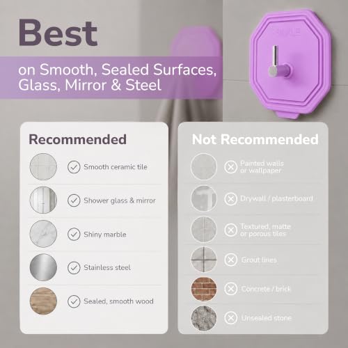 SILKLE Silicone Shower Hooks for Inside Shower, 2-Pack Adhesive Towel Hooks | Adhesive Shower Hooks, No Drill - Razor & Loofah Holders for Shower Wall, Heavy-Duty, Waterproof, Damage-Free - Purple - color: Purple