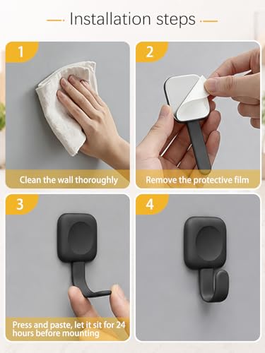 4PCS Adhesive Hooks, Folding Shower Hook, Waterproof Towel for Bathrooms Walls No Damage, Black Stick On for Hanging Home Storage Kitchen