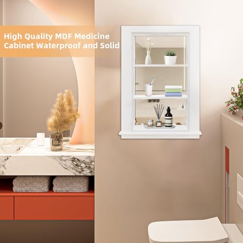 14 x 24 Recessed Medicine Cabinet, White Bathroom Wall Cabinet, 3-Tier Wall Niche with Mirror, for Bathroom Storage - color: White