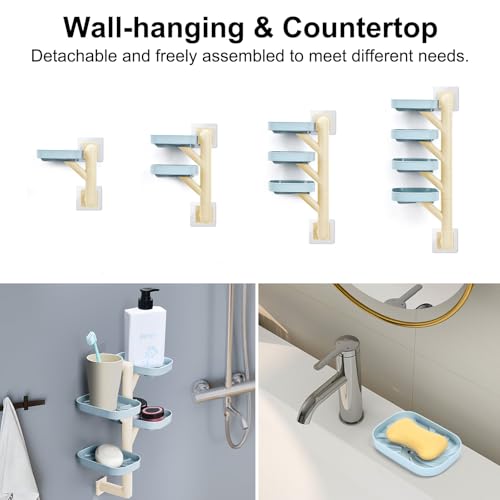 Soap Holder Four Layer Wall Mounted NO-Drilling Rotatable Self-draining Removable Soap Dish for Shower Bathroom Tray,Self Draining Sponge Holder,Razor Holder (Blue/Ecru) - color: Blue/Ecru