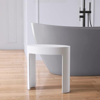 Solid Surface Shower Stool, White Shower Bench, | Waterproof Bathroom Seat for Inside Showers with 400 lbs Capacity, 9.84"D x 16.93"W x 16.93" - color: White Oval