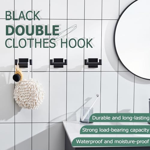 KOKOSIRI Robe Hook Bathroom Double Towel Coat Hooks Matte Black for Bath Kitchen Wall Mounted, 3 Pack Stainless Steel B1015BK-P3 - color: Matte Black, size: 3 Pack