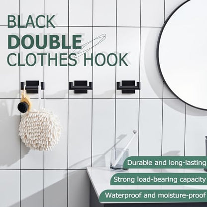 KOKOSIRI Robe Hook Bathroom Double Towel Coat Hooks Matte Black for Bath Kitchen Wall Mounted, 3 Pack Stainless Steel B1015BK-P3 - color: Matte Black, size: 3 Pack