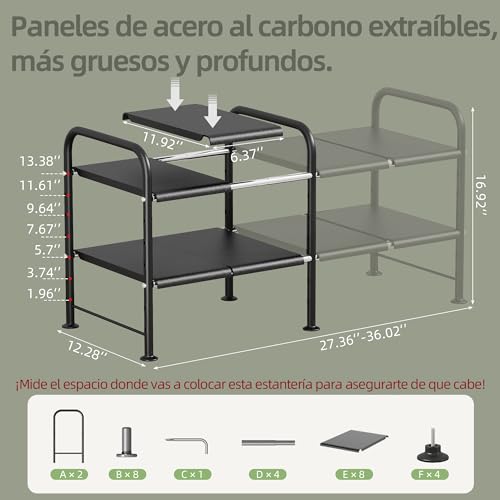 Under Sink Organizers and Storage,Expandable under cabinet organizer Shelf | 2 tier expandable shelf for kitchen and bathroom,8 Removable Carbon Steel Panels,27.36-36.02" W x 12.28" D x 16.93" H - size: 8 thickened iron plates(12.28"deep)