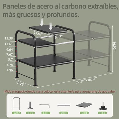 Under Sink Organizers and Storage,Expandable under cabinet organizer Shelf | 2 tier expandable shelf for kitchen and bathroom,8 Removable Carbon Steel Panels,27.36-36.02" W x 12.28" D x 16.93" H - size: 8 thickened iron plates(12.28"deep)