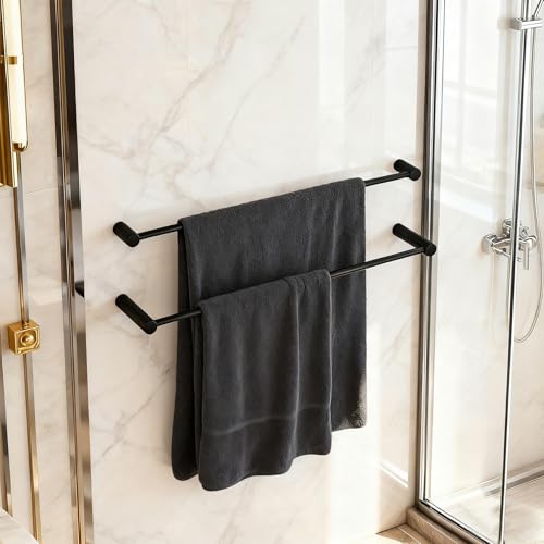 Towel Racks for Bathroom, NEWRAIN 30 inch Double Bath Towel Bar Wall Mounted, Stainless Steel Kitchen Towel Holder, Matte Black Towel Rod Towel Rail Hange - color: Matte Black, style: Double Bar