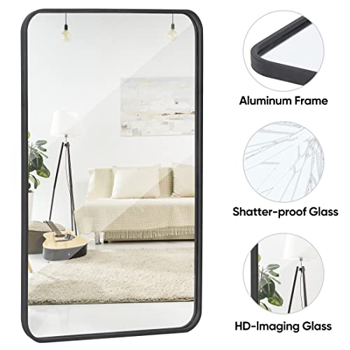 ZenStyle Black Metal Framed Rectangular Wall Mirror 24" x 36" Bathroom Mirror with Peaked Trim for Entryways, Living Rooms, Bathrooms - size: 36"L x 24"W