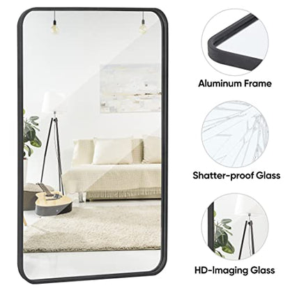 ZenStyle Black Metal Framed Rectangular Wall Mirror 24" x 36" Bathroom Mirror with Peaked Trim for Entryways, Living Rooms, Bathrooms - size: 36"L x 24"W