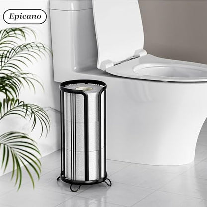 Toilet Paper Holder Stand, Freestanding Bathroom Tissue Organizer，Black | No Drilling No Assemble,Rustproof,Waterproof Raised Feet,Fit 3 Mega Rolls,Instant Paper Storage,Space-saving Renter Friendly - color: Black