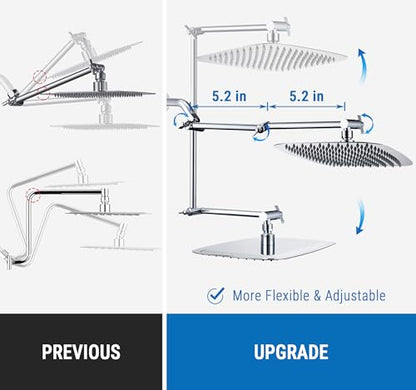 G-Promise 12 Inch Shower Extender with 6 Inch Shower Arm and Flange(Chrome) | Solid Brass Construction, Height and Angle Adjustable, Standard Connection Thread, All Installation Tools Included - color: Chrome, style: 12 Inch