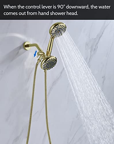 G-Promise Solid Metal Shower Head Diverter with Holder 3-Way | Spray Separately or Both, Adjustable-Angle Bracket, Anti-Leak, Smooth Knob Switch, Easy Install, Universal Replacement Part - color: Polished Gold