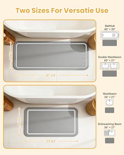 Stone Bath Mat for Bathroom, Soft Diatomaceous Earth Bath Mats, Small Bath Mat Non Slip, Super Absorbent Bath Room Mat Decor, Gray Bathroom Rugs, Quick Dry Bath Room Floor Mat, 15.74" x 23.62", Grey - size: 1'11" x 1'4" (Rectangular)