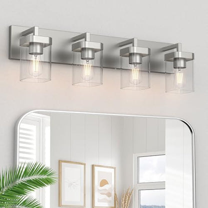 4-Light Bathroom Light Fixtures, Brushed Nickel Vanity Lights for Bathroom, Kitchen, Living Room, Modern Bathroom Vanity Lights with Clear Glass Shades - color: Brushed Nickel, size: 4 Light
