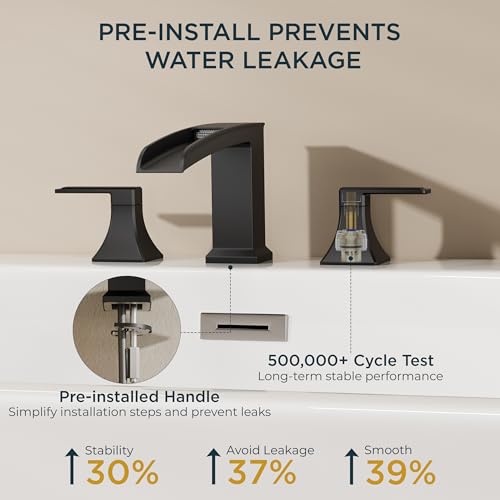 FORIOUS Roman Bathtub Faucet 3 Hole Deck Mount with 2 Handle Matte Black | Tub Faucet for 3-Hole Set, 6-12" Centered Distance, Widespread Garden Bath Tub, Waterfall Spout, High Flow, Brass - color: Matte Black