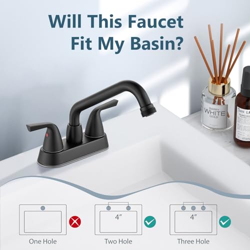Aolemi Utility Laundry Sink Faucet,3/4" NPT Threaded End,Matte Black | 4-Inch Centerset Laundry Faucet For 2-3 Hole Utility Sinks,With 2 Handles,Swivel Stainless Steel Spout and Supply Lines - color: Matte Black