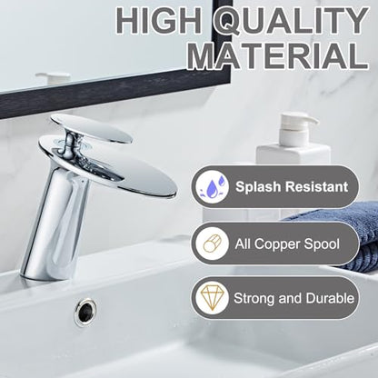 Chrome Waterfall Bathroom Sink Faucet and Pop Up Drain Assembly - color: Chrome, size: Short Body
