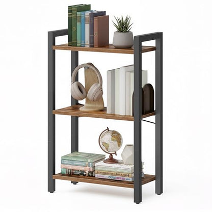 VASAGLE 3-Tier Bookshelf, Bookcase with Steel Frame, Book Shelf for Living Room, Home Office, Study, 9.4 x 15.7 x 30.1 Inches, Industrial Style, Rustic Brown and Ink Black ULLS098K02 - color: Rustic Brown + Ink Black, size: 3 Tiers (9.4"D x 15.7"W x 30.1"