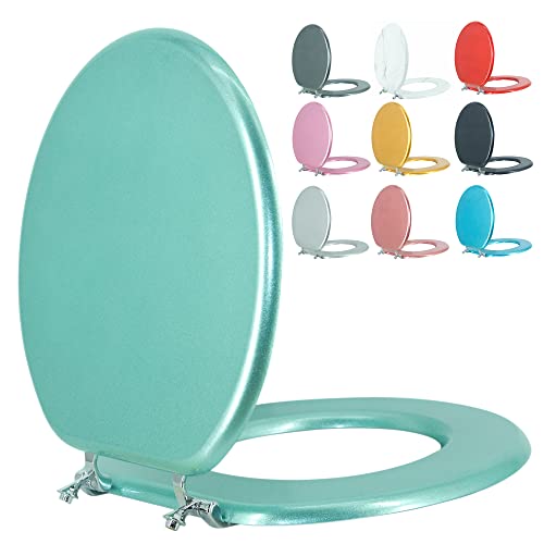 Round Toilet Seat Wood Toilet Seat Prevent Shifting with Zinc Alloy Hinges American Standard Size Toilet Seat Easy to Install also Easy to Clean(Round,Sparkling Turquoise) - color: Turquoise, size: Round