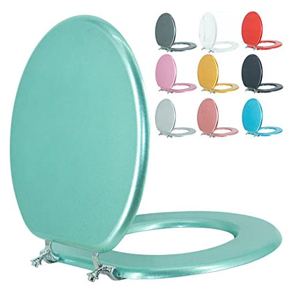 Round Toilet Seat Wood Toilet Seat Prevent Shifting with Zinc Alloy Hinges American Standard Size Toilet Seat Easy to Install also Easy to Clean(Round,Sparkling Turquoise) - color: Turquoise, size: Round