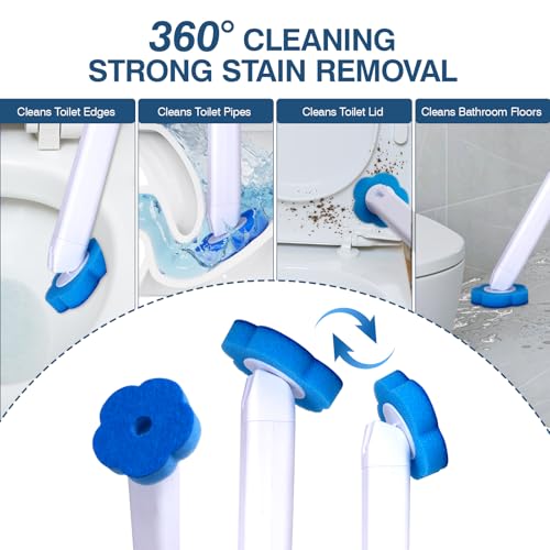 Disposable Toilet Brush with 136 Refills, Toilet Bowl Wand and Holder, White Toilet Cleaning Brush, Toilet Bowl Wand Kit Wall-Mounted, Toilet Brush Refill for Efficient and Deep Scrub Toilet
