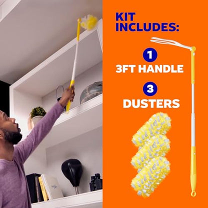 Swiffer Duster Kit with 3 ft Extendable Handle | Includes 1 Duster Extendable Handle (3 ft). 3 Heavy Duty Duster Refills. For Ceiling Fans, Vents, and Hard to Reach Places