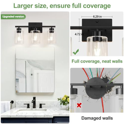 3-Light Bathroom Light Fixtures, Modern Black Vanity Light with Clear Glass Shades for Bathroom Vanity Lighting - color: Matte Black, size: 3-light