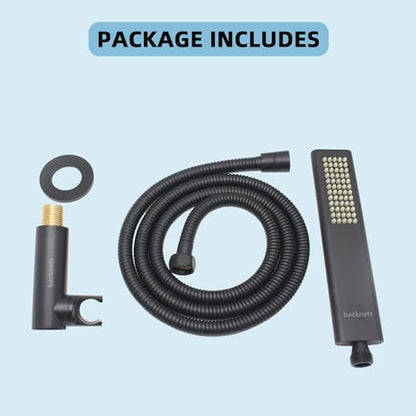 Solid Brass Handheld Shower Head Arc Design High Pressure Matte Black Hand Shower Wand with Adjustable Supply Elbow Wall Connector Shower Holder and 59″ Stainless Steel Hose Set - color: Matte Black