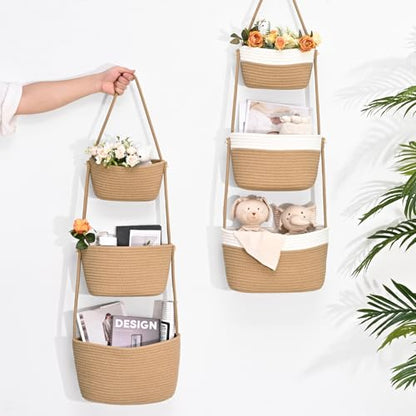 Hanging Storage Baskets, Over the Door Basket, Detachable Hanging Door Basket with 4 Hooks, Over the Door Organizer Nursery for Bedroom, Living Room