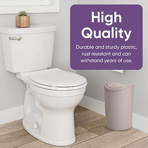 Superio Mini Bathroom Trash Can with Lid, Modern Mini Waste Bin with Swing Lid (1 1/2 Gallon, 6 Liter) Plastic Garbage Can for Kitchen, Bathroom, Bedroom, Office, Under Desk (1, Taupe) - color: Taupe