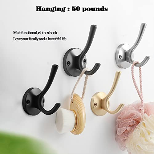 4 Pack Stainless Steel Wall Hooks, Bathroom Towel Hooks for Wall Mount | Rust resistant hooks with modern design. Ideal for hanging towels, robes, clothes and accessories in any room - color: Gold