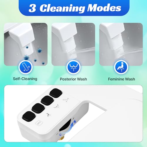 Ultra Thin Non-Electric Bidet Attachment with Dual Self-Cleaning Nozzles | Adjustable Water Pressure, One Click Detach, Fits Most Toilets, Cold Water, Rotate Button Control,White,Square