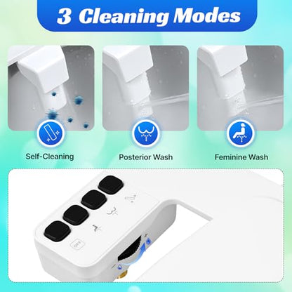 Ultra Thin Non-Electric Bidet Attachment with Dual Self-Cleaning Nozzles | Adjustable Water Pressure, One Click Detach, Fits Most Toilets, Cold Water, Rotate Button Control,White,Square