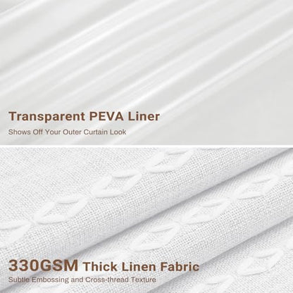 BTTN 3 in 1 Shower Curtain with Liner, 96 Extra Long Boho Linen Striped Cloth Shower Curtain Set with Hook, Large Farmhouse Bohemian Waterproof Fabric Shower Curtain for Bathroom, White, 72x96 - color: White With Liner, size: 72"W x 96"L (Pack of 1)