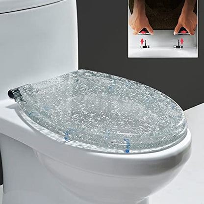 Premium Quick Release 360° Hinged Oval Toilet Seat, Top/Bottom Fix Options, Effortless Install & Maintenance, Silver Transparent - Standard Size (1251) - color: Silvertransparent