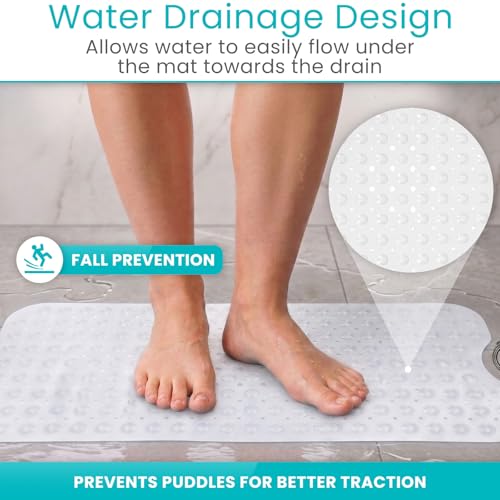 Vive Bathtub Mat for Bath & Shower Floors - Anti Non Slip Suction Rubber | Skid Pad for Tub, Bathroom, Elderly, Kids - Eco-Friendly, Resistant Strong, Textured Rectangle Grip - Machine Washable - color: Clear