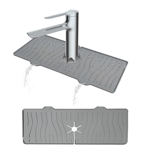 Kitchen Sink Splash Guard,Silicone Faucet Mat Splash Catcher,Kitchen Faucet Mat, Multipurpose for Kitchen Dish Drying Mats Sponge Holder and Bathroom Countertop Protect - color: Gray-5
