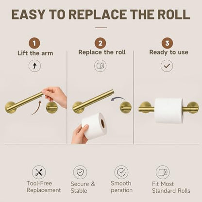 Toilet Paper Holder and Hand Towel Ring Bathroom Set | Brushed Gold,Stainless Steel,Wall Mount,Bathroom Accessories,Hand Towel Ring and Toilet Paper Holder Set,Easy to install - color: Brushed Gold